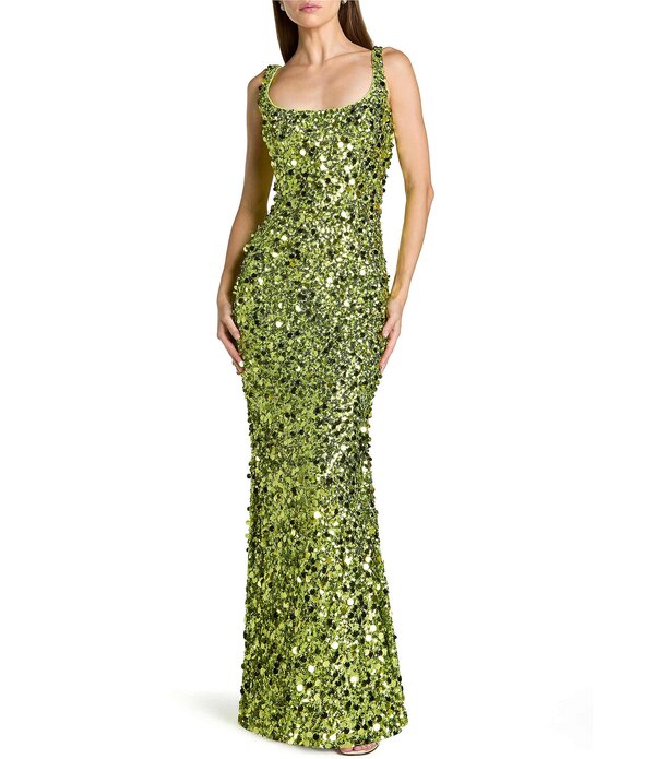 マックダガル レディース トップス ワンピースパンコール Mac Duggal Scoop Neck Sequin Column Gown Apple Green グリーン|ReVida 店