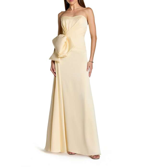 マックダガル レディース トップス ワンピース サテン ストラップレス Mac Duggal Straplessatin Gown With Bow Butter｜ReVida 店