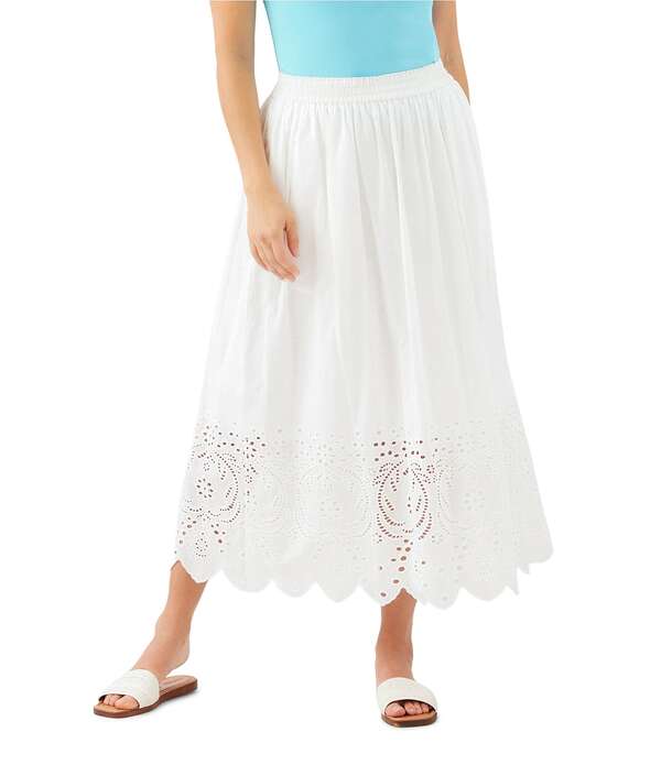 カレンケーン レディース ボトムスカート カットアウト プチ ミディ Karen Kane Petite Size Cut-Out Embroidery Pull-On Midi Skirt Off White オフホワイト｜ReVida 店