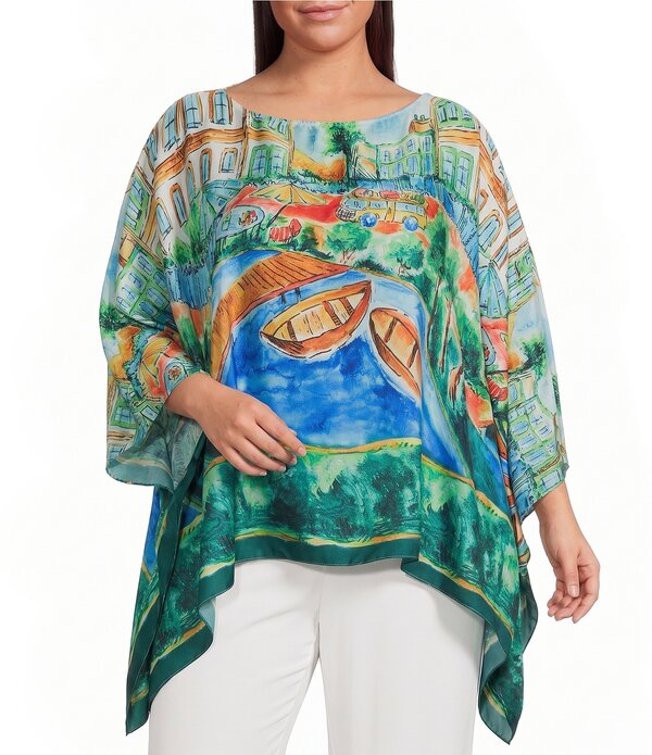 アイシーコレクション レディース トップス シャツ プラスサイズ プリント ICollection Pluscenic Print Boat Neck 3/4 Sleeve Poncho Top Multi マルチカラー|ReVida 店