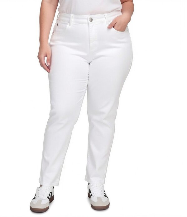 ルビーアールディー レディース ボトムス デニムパンツ プラスサイズ ジーンズ Ruby Rd. Plusize Straight Slim Leg Denim Jeans White ホワイト|ReVida 店