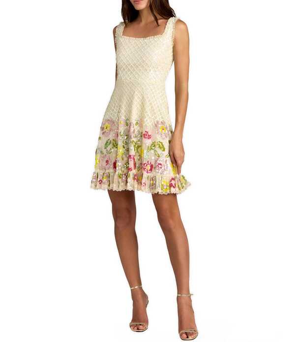 マックダガル レディース トップス ワンピース フリル メッシュ ノースリーブ Mac Duggal Beaded Mesh Sleevelessquare Neck Ruffle Dress Nude Multi マルチカラー｜ReVida 店