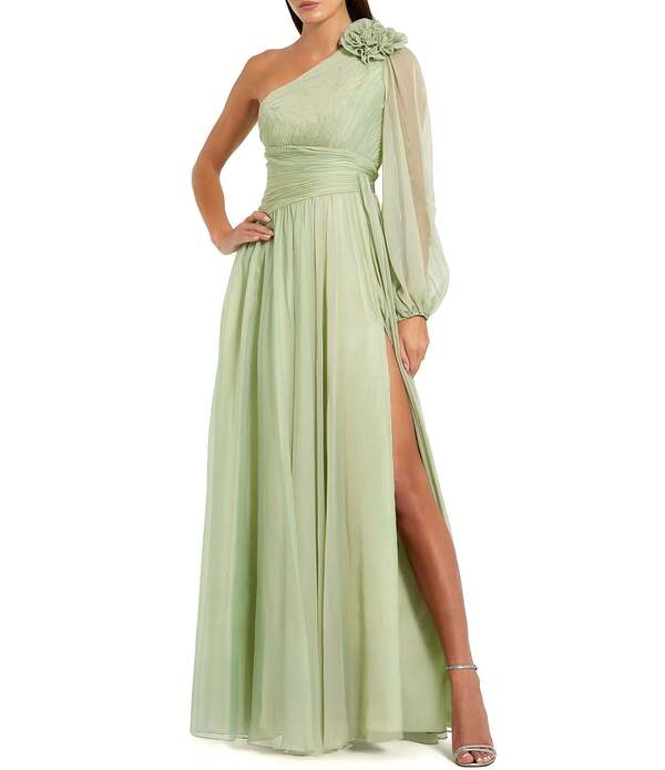 マックダガル レディース トップス 衣装 縮緬 Mac Duggal One Shoulder 3D Applique Crepe Gown Sage サルヴィア