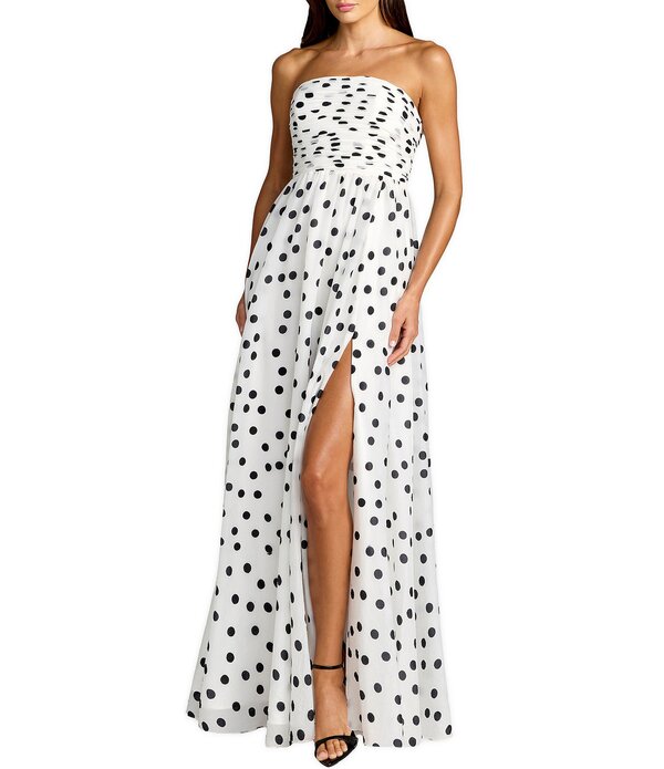 マックダガル レディース トップス 衣装 点点柄 点点 ストラップレス Mac Duggal Polka Dot Strapless Gown With Slit Black Ivory 象牙色