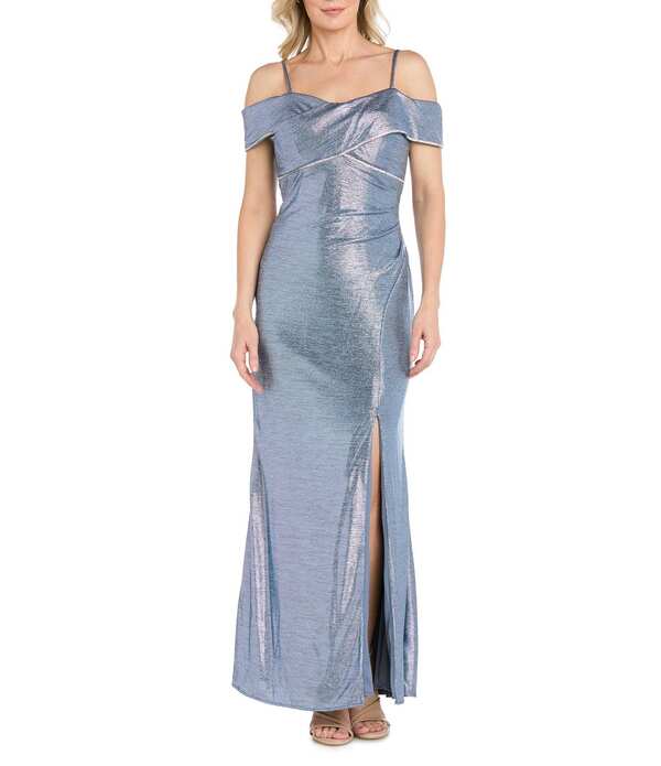 アールアンドエムリチャーズ レディース トップス ワンピース ドレープ R & M Richards Rhinestone Trim Banded Cold Shoulder Side Drape Dresslate スレート|ReVida 店