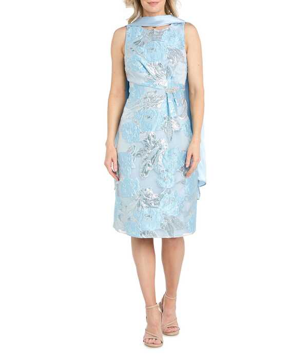 アールアンドエムリチャーズ レディース トップス ワンピース トール R & M Richards Novelty Burnout Metallic Jacquard Fit And Flare Dressky Blue ブルー|ReVida 店