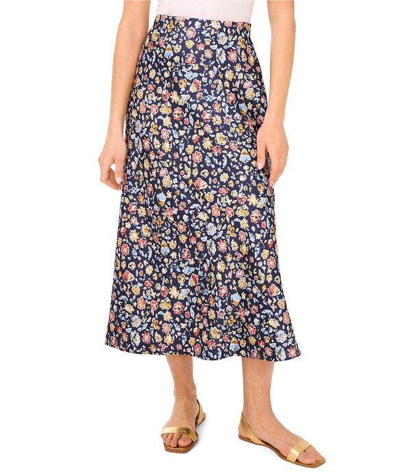 ヴィンスカムート レディース ボトムスカート A ライン フラワー柄 プリント ミディ フラワー Vince Camuto Floral Print Midi A-Line Skirt Classic Navy ネイビー|ReVida 店