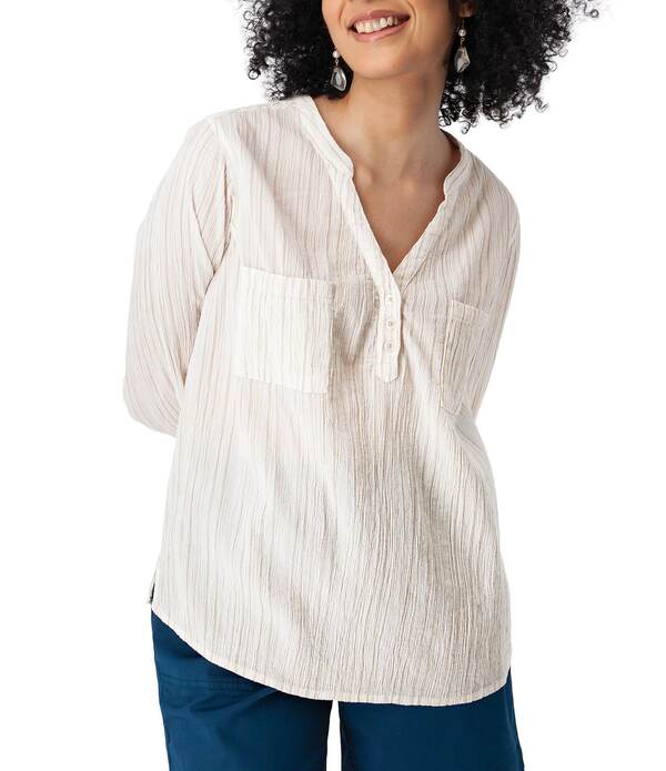アベンチュラ レディース トップス シャツ クレープ コットン Aventura Beachcomber Organicotton Striped Crepe Woven Long Sleeves Button Front Shirt Stone ストーン|ReVida 店