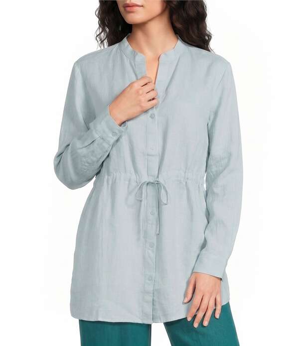 エイリーンフィッシャー レディース トップス プルオーバー Vのど首 リネン Eileen Fisher Organic Handercheif Linen Split V-Neck Long Sleeve Cinched Wiast Shirt Breeze