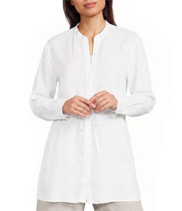 エイリーンフィッシャー レディース トップス プルオーバー Vのど首 リネン Eileen Fisher Organic Handercheif Linen Split V-Neck Long Sleeve Cinched Wiast Shirt White 白いこと