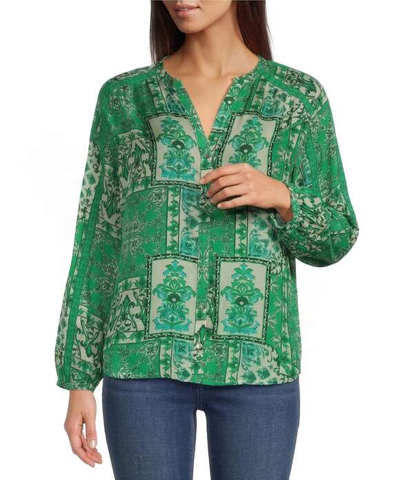 ジョニーワズ レディース トップス シャツ Vネック プリント ブラウス JOHNNY WAS Ellen Hollandia Print Split V-Neck Long Sleeve Button Front Blouse Hollandia