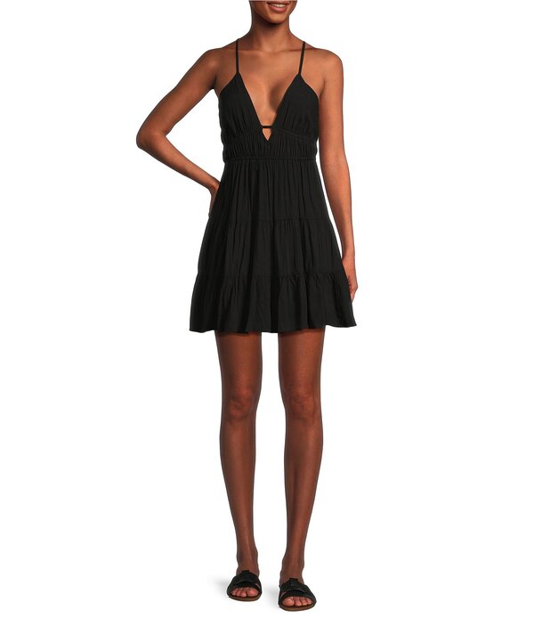 アンジー レディース トップス 衣装 V素っ首 Angie Spaghetti Strap V-Neck Fit \u0026 Flare Tank Solidress Black 黒いこと