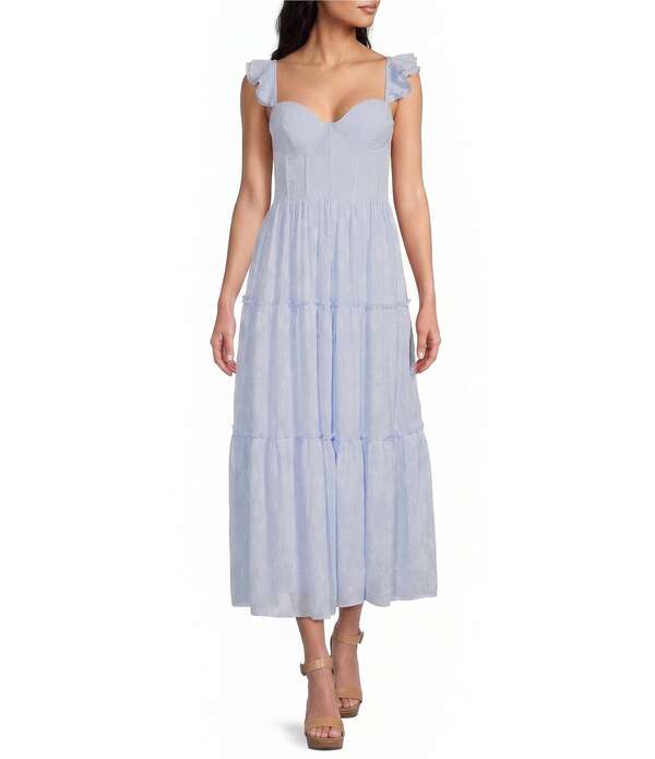 ビーダーリン レディース トップス ワンピース マキシ B. Darlin Bustier Bodice Flutter Sleeve Maxi Dressky Blue ブルー｜ReVida 店