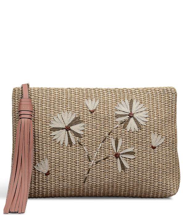 ラドリー 英国の首都 レディース 御徒面子 お花柄 スピード競技 お花 Radley London Picton Place Medium Raffia Floral Pouch Bag Natural