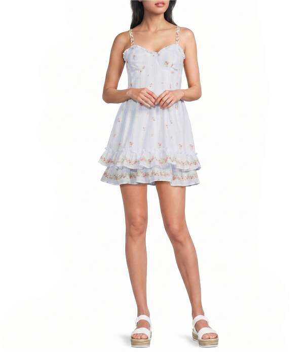 ミッドナイト ドール レディース トップス ワンピース フラワー柄 プリント フリル フラワー Midnight Doll Striped Floral Printed Sweetheart Neck Ruffledress Ivory/Multi アイボリー|ReVida 店