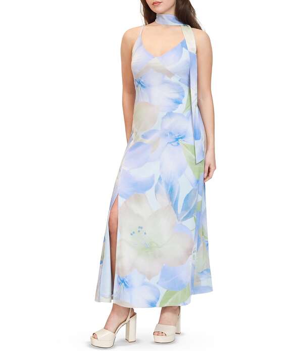 スティーブ マデン レディース トップス ワンピース Vネック フラワー柄 プリント フラワー Stevie by Steve Madden Floral Printed V-Neck Scarf Tie Back Dress Blue Finch ブルー|ReVida 店