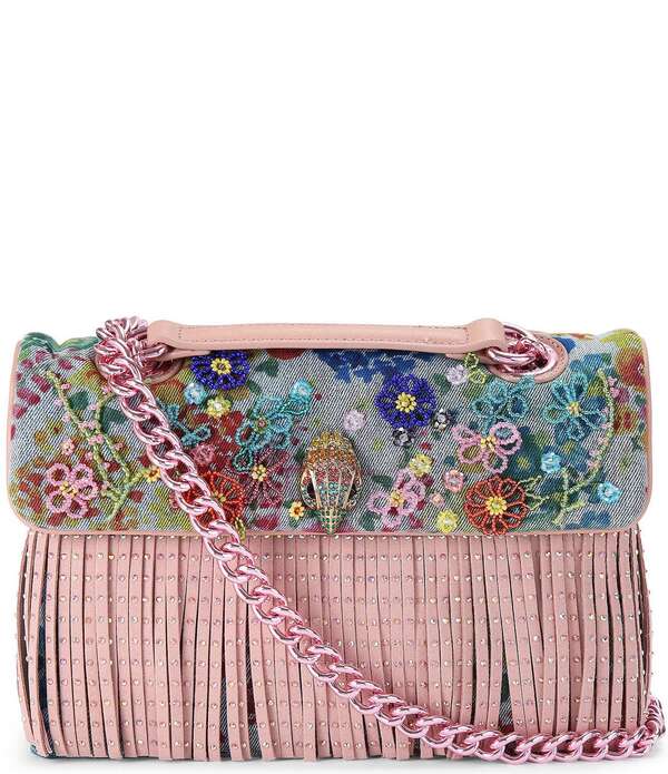 カートジェイガーロンドン レディース 御徒面子 御花柄 ジーンズ フリンジ 御花 Kurt Geiger London Kensington Beaded Floral Denim Fringe Shoulder Bag Blue Multi 青み