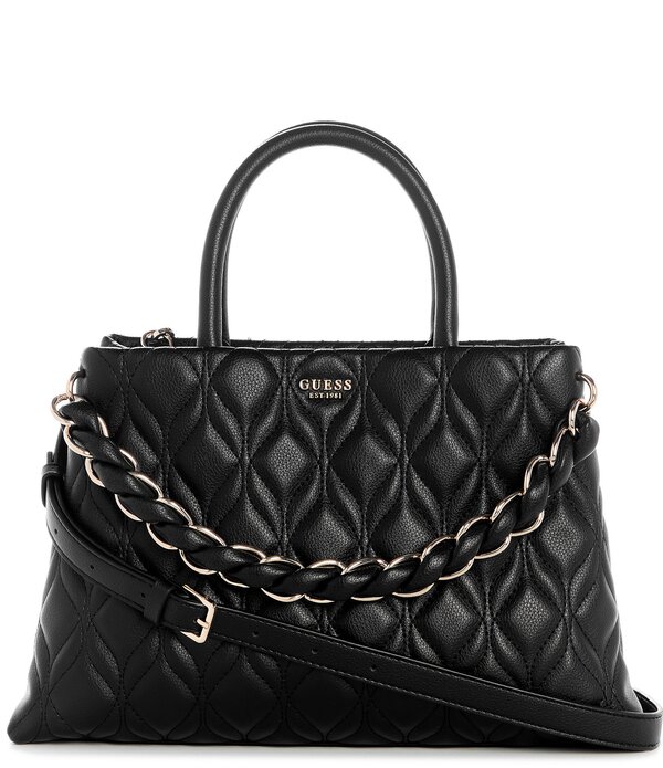 ゲス レディース 御徒面子 キルティング マキシ Guess Maxine Girlfriend Quilted Satchel Top Handle Chain Strap Bag Black 黒いこと