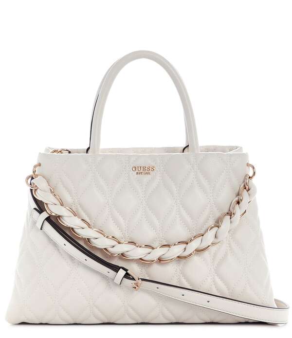 ゲス レディース 御徒面子 キルティング マキシ Guess Maxine Girlfriend Quilted Satchel Top Handle Chain Strap Bag Off White 象牙色