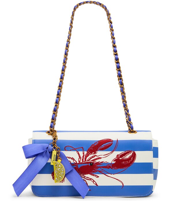 ベッツィジョンソン レディース 御徒面子 刺しゅう Betsey Johnson Main(E) Attraction Lobster Embroidered Flap Stripe Shoulder Bag Navy Multi 米国海軍