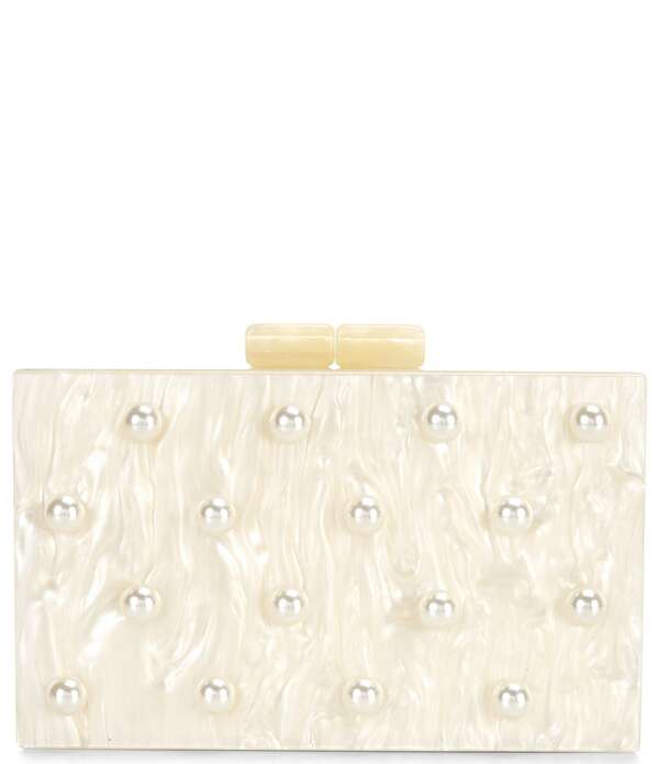 セザンヌ レディース 御徒面子 アクリル樹脂 Cezanne Pearl Acrylic Minaudiere Clutch Bag Ivory 象牙色