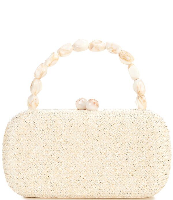 セザンヌ レディース 御徒面子 Cezanne Tatum Clutch Minaudiere Straw Kisslock Clutch Bag Natural