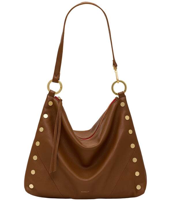 ハミット レディース 御徒面子 Hammitt Kyle Large Brushed Gold Red Zip Studded Shoulder Bag Maghogany Pebbled 赤いこと