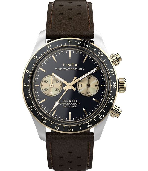 引き分けメックス レディース 佩び物 ウォッチ なめし革 Timex Men\u0027s Waterbury Heritage Quartz Chronograph Leather Strap Watch Brown 赤銅色