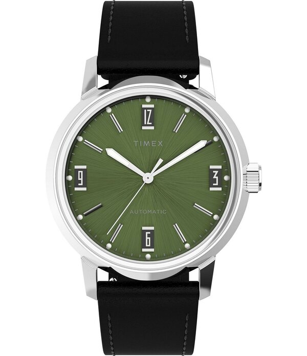引き分けメックス レディース 佩び物 ウォッチ なめし革 Timex Men\u0027s Marlin Automatic Leather Strap Watch Black 黒いこと