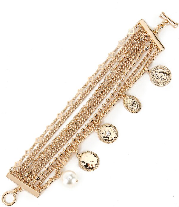 アンナ&アヴァ レディース アクセサリー ブレスレット・バングル・アンクレット Anna & Ava Pearl Texturedischarm Drop Multi Chain Line Bracelet Gold/Pearl パール｜ReVida 店