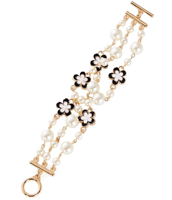 ディラーズ レディース アクセサリー ブレスレット・バングル・アンクレット Dillard's Pearl Enamel Flower Line Bracelet Gold/Pearl パール｜ReVida 店