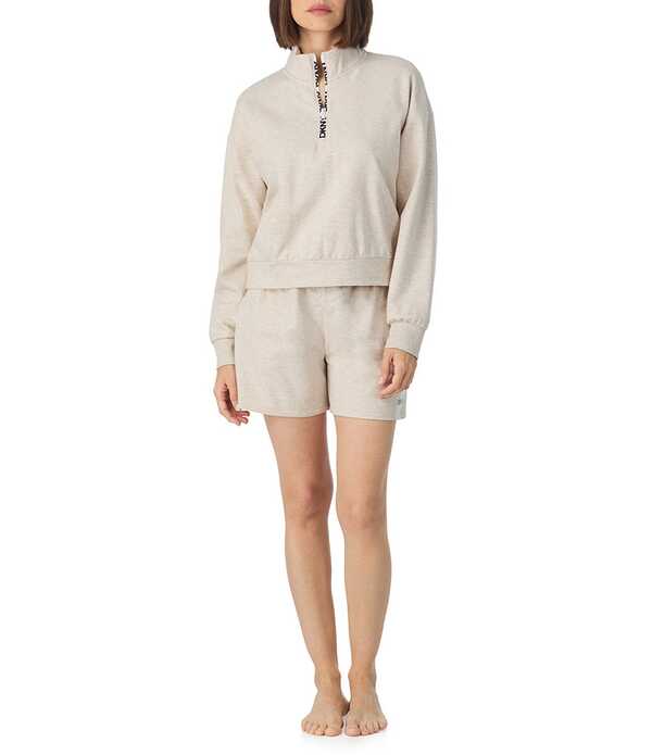 ダナキャラン レディース アンダー御召しもの ナイト爵御召しもの ハーフジップ DKNY By Donna Karan Solid Long Sleeve Half Zip Shorty Lounge Set Heather Brown ギョリュウモドキ