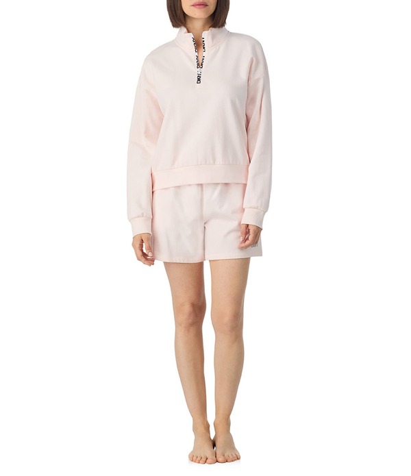 ダナキャラン レディース アンダー御召しもの ナイト爵御召しもの ハーフジップ DKNY By Donna Karan Solid Long Sleeve Half Zip Shorty Lounge Set Light Pink サクラ色