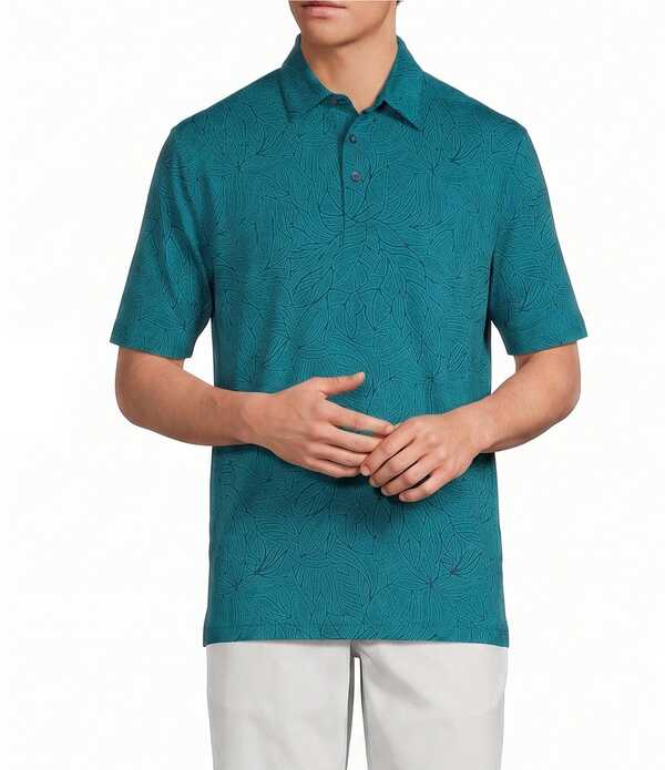 ラウンドトゥリーアンドヨーク メンズ トップス シャツ プリント Roundtree & Yorke Performance Short Sleeve Leaf Print Polo Shirt Aqua アクア｜ReVida 店