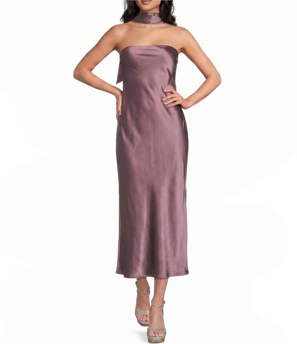 ジャンプ レディース トップス ワンピース ミディ サテン ストラップレス Jump Satin Straplesscarf Midi Dresslate スレート|ReVida 店