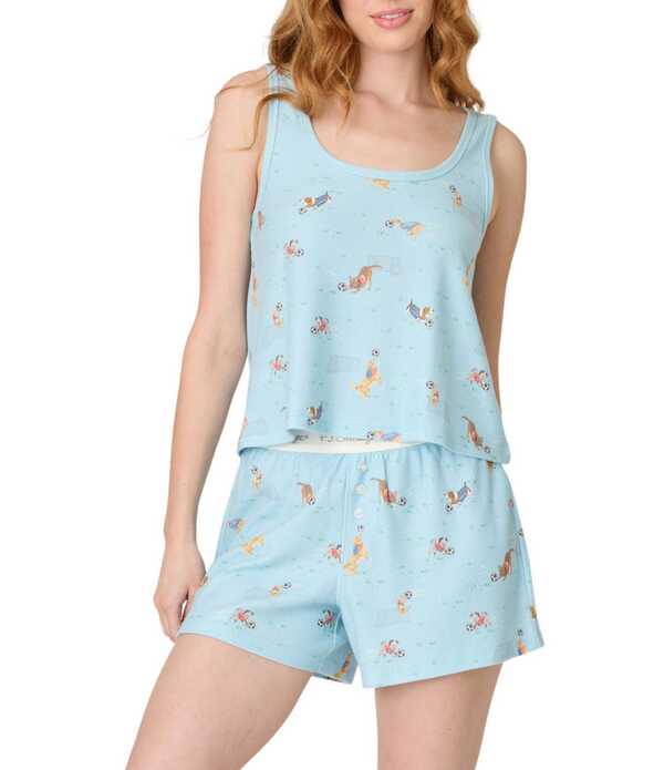 ピージェイサルベージ レディース アンダーお召しもの ナイト爵お召しもの ノースリーブ PJ Salvage Peachy Baby Waffle Sleevelesscoop Neck Soccer Dogshorty Pajama Set Cloud Blue 青色