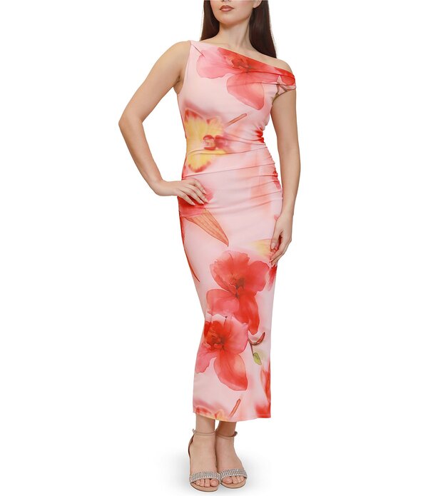 スティーブ マデン レディース トップス ワンピース アシンメトリー フラワー柄 プリント ギャザー マキシ フラワー Stevie By Steve Madden Floral Printed Asymmetric Off The Shoulderuched Maxi Dressugar Coral コーラル｜ReVida 店 13,831円