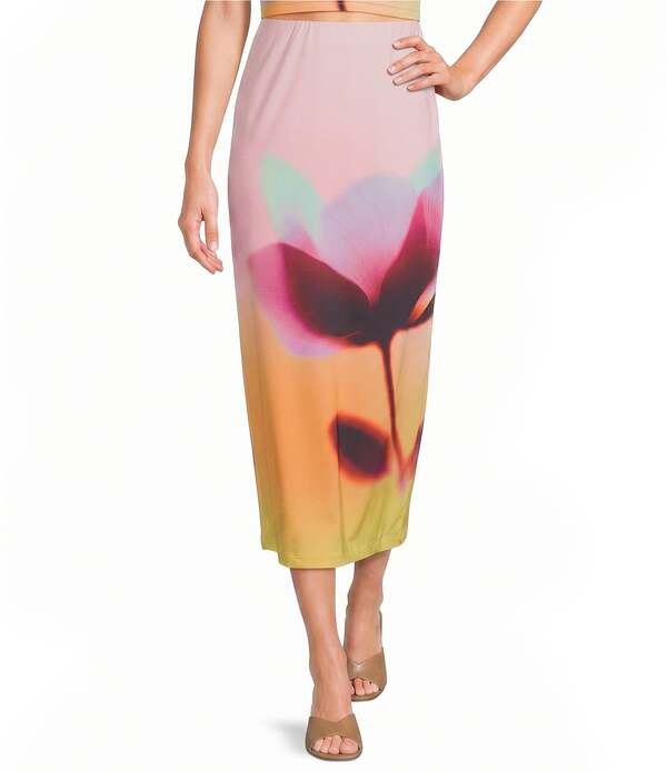 ジービー レディース ボトムスカート フラワー柄 プリント マキシ フラワー GB Abstract Floral Print Coordinating Maxi Skirt Pink Yellow ピンク｜ReVida 店