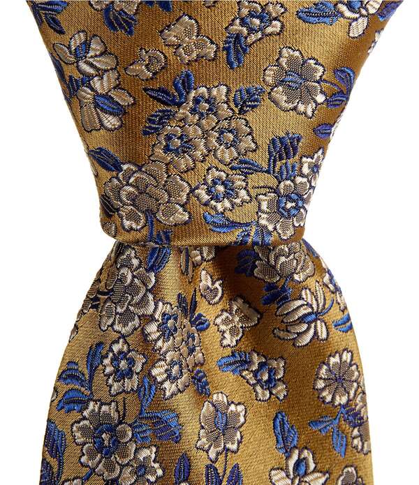 ダニエル クレミュ メンズ 付属品 タイ 御花柄 地絹 御花 Cremieux King Floral Pattern 3/8 Silk Tie Yellow 黄色