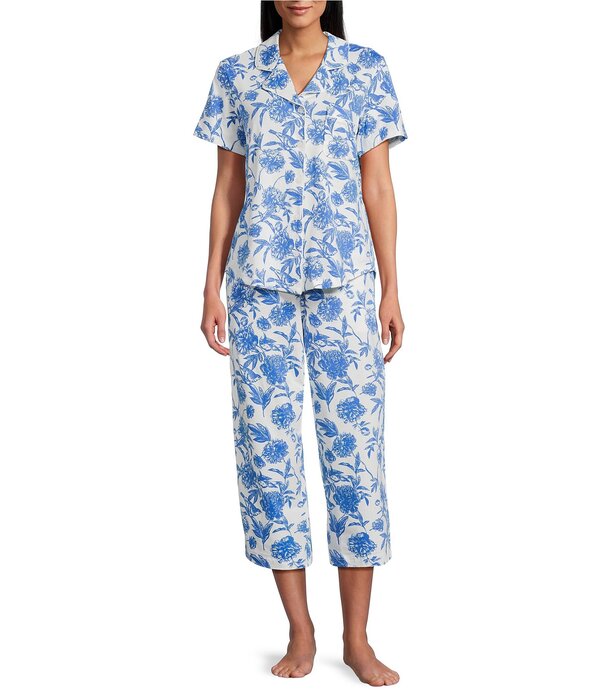 カベルネ レディース アンダー御召しもの ナイト爵御召しもの 刷り上げる 編み物 Cabernet Knit Bird Toile Print Short Sleeve Notch Collar \u0026 Pant Pajama Set Bird Toile