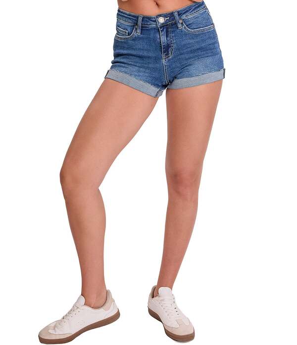 YMI デニム レディース ボトムス 二分の一ズボン下・さる股引き 遊撃手ズボン下 ジーンズ YMI Jeanswear Luxe Raw Edge Cuff Denim Shorts Indigo Blue インディゴ