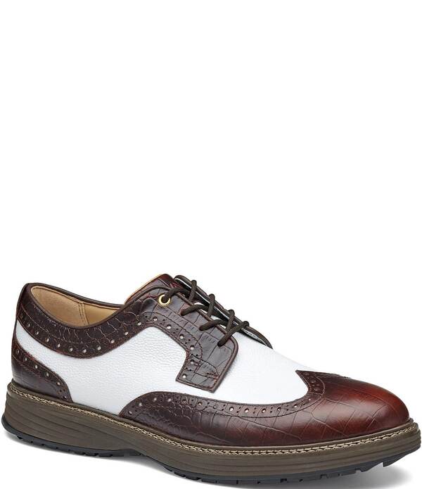 ジョンストンアンドマーフィー メンズ シューズ ウィングチップ オックスフォード レザー Johnston & Murphy Men's Upton GL3 Luxe Hybrid Waterproof Croco Leather Wingtip Oxfords Dark Brown/White ホワイト｜ReVida 店