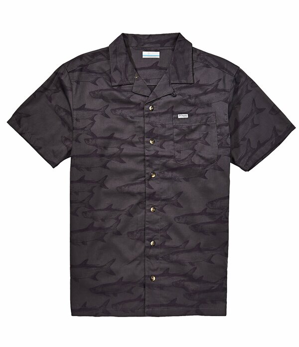 コロンビア メンズ トップス シャツ プリント Columbia PFG River Lodge Fish Print Short Sleeve Woven Camp Shirt Shark/Tarpon｜ReVida 店