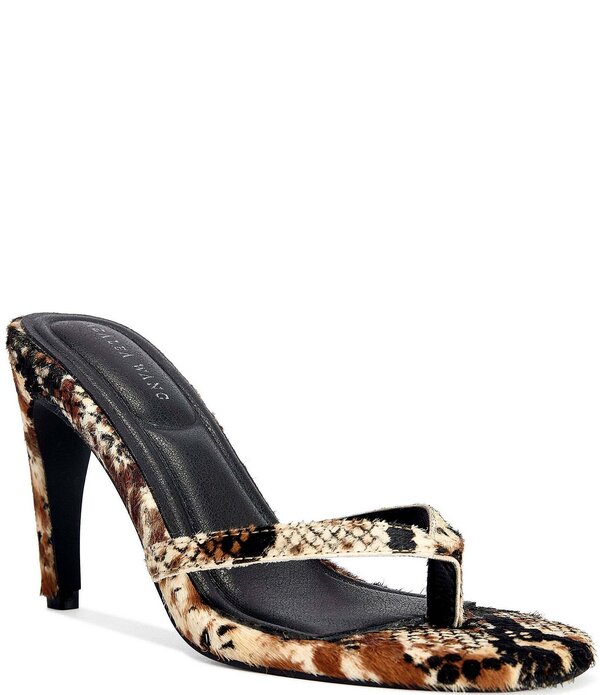アザレア ワン レディース シューズ サンダル プリント Azalea Wang Lewis Printed Calf Hair Thong Slide Sandals Brown Multi ブラウン｜ReVida 店