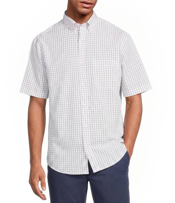 ラウンドトゥリーアンドヨーク メンズ トップス プルオーバー Gold Label Roundtree \u0026 Yorke Non-Iron Short Sleeve Grid Pattern Poplin Sport Shirt White 白いこと