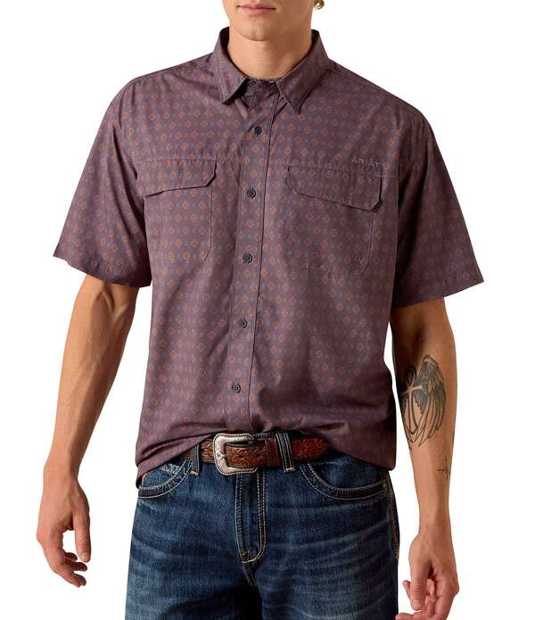 アリアト メンズ トップス プルオーバー 刷り上げる Ariat Short Sleeve Printed VentTEK Outbound Classic Fit Shirt Black 黒いこと