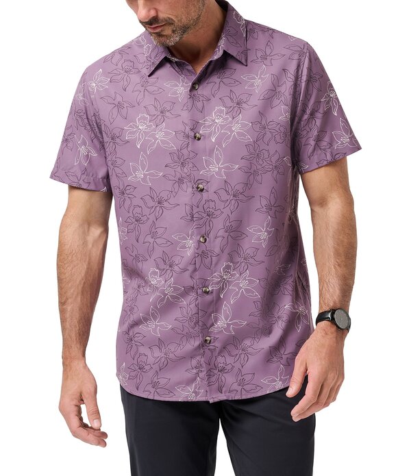 トラビスマヒュー メンズ トップス プルオーバー 御花柄 刷り上げる 御花 TravisMathew TechWoven Salt Or Sugar Floral Print Short Sleeve Woven Shirt Moonscape