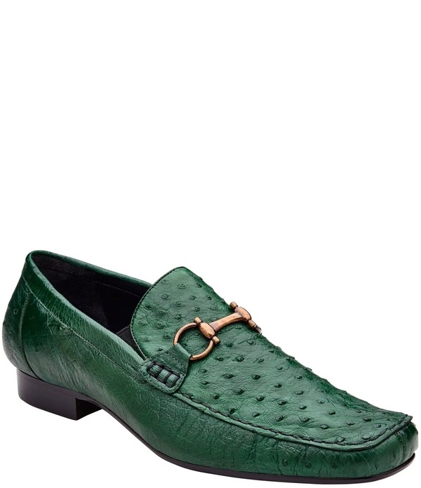 ベルヴェデール メンズ シューズ スリッポン・ローファー Belvedere Men's Bartolostrich Quill Bit Buckle Dress Loafers Forest Green グリーン｜ReVida 店