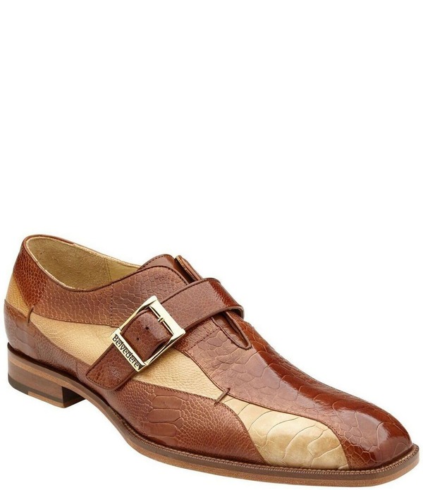 ベルヴェデール メンズ シューズ スリッポン・ローファー モンクストラップ モンク Belvedere Men\u0027s Marte Ostrich Monk Strap Dresshoes Antique Camel/Bone 駱駝