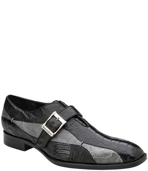 ベルヴェデール メンズ シューズ スリッポン・ローファー モンクストラップ モンク Belvedere Men\u0027s Marte Ostrich Monk Strap Dresshoes Black/Grey 黒いこと